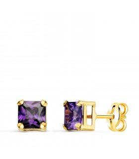 Stein-Ohrstecker Princess mit Zirkonia Amethyst violett lila facettiert - Ohrringe Gold Damen Prinzess-Schliff