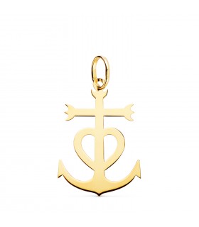 Herz-Kreuz-Anker-Anhänger, Gelbgold, 27 mm: Liebe, Glaube und Hoffnung Symbole