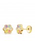 Clous d'oreilles Or 18K Fleur couleurs 7 mm