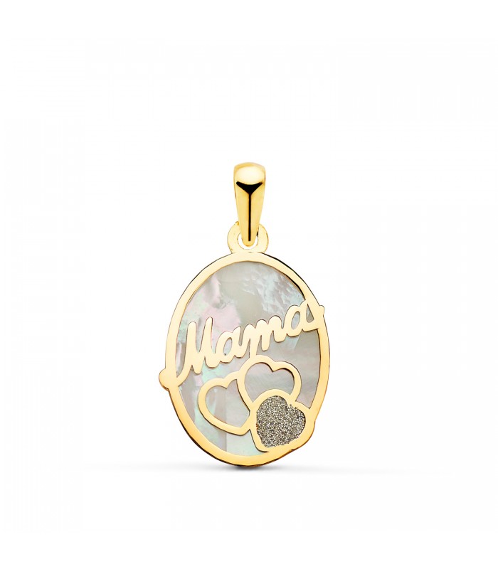 Anhänger Mama Oval, Perlmutt und Diamantglitter, 16 mm - Muttertag Geschenk