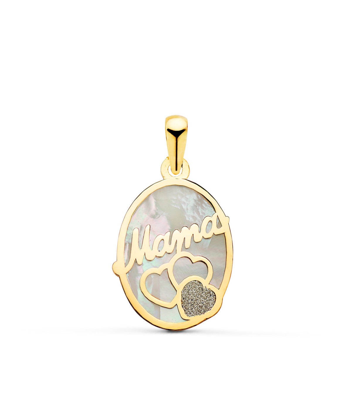 Anhänger Mama Oval, Perlmutt und Diamantglitter, 16 mm - Muttertag Geschenk