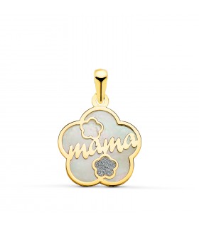 colgantes mamá, regalos para madres - Colgante Mamá Polvo de diamante Oro 18K Flor
