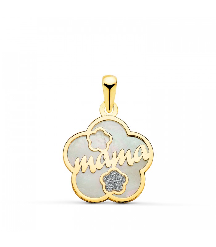 Anhänger Mama Blume, Perlmutt und Diamantglitter, 15 mm - Muttertag Geschenk