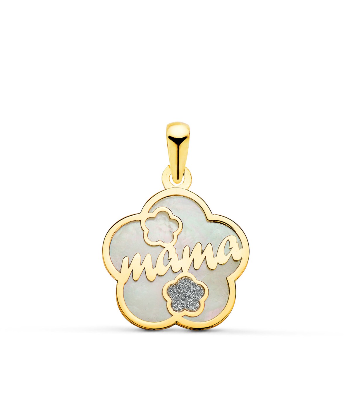 Anhänger Mama Blume, Perlmutt und Diamantglitter, 15 mm - Muttertag Geschenk