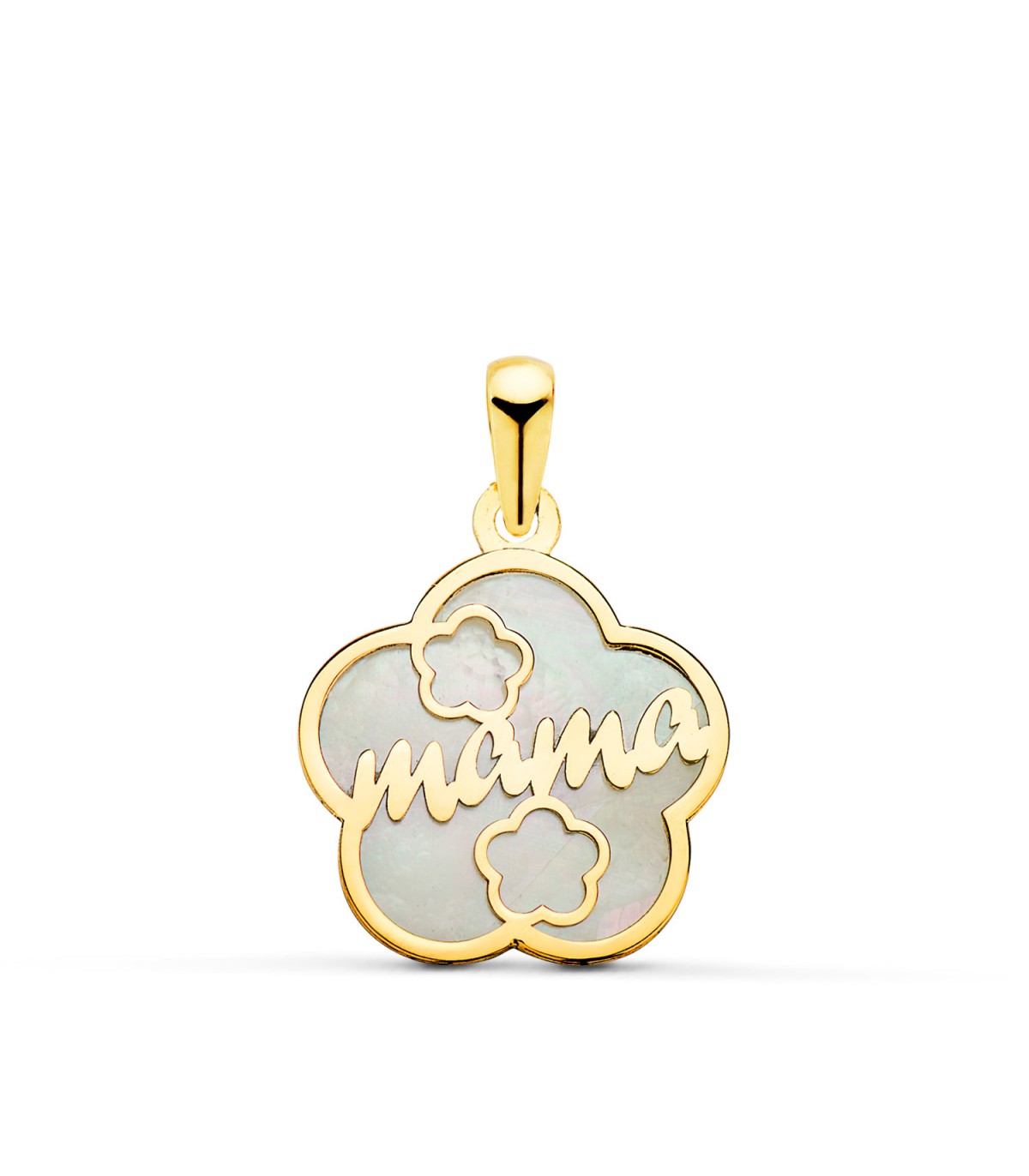 colgantes mamá, regalos para madres - Colgante Mamá Nácar Oro 18K Flor