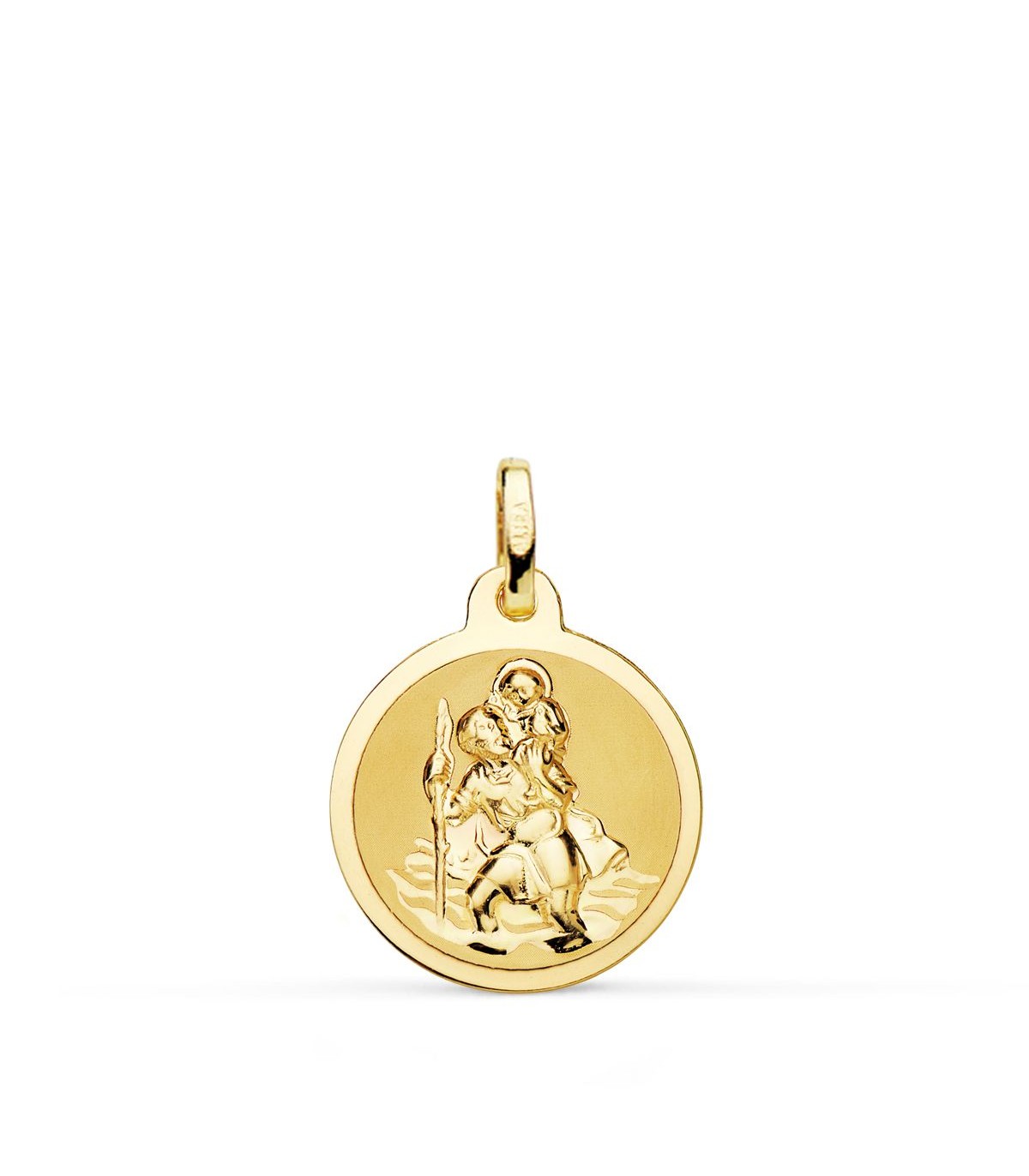 Medalla San Cristóbal Oro 18K 16mm Brillo - medallas de oro santoral