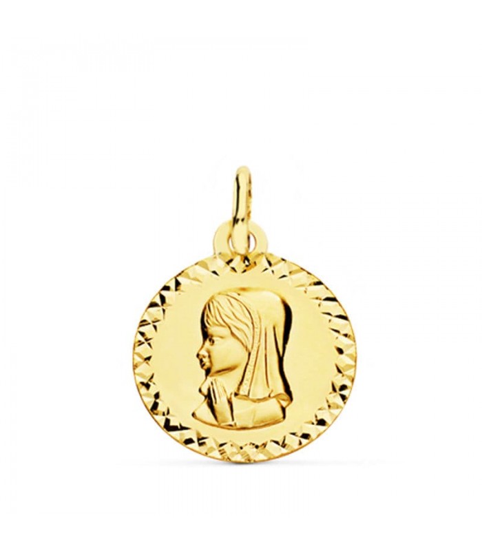Medalla Virgen niña Oro 18K 16mm Talla Oración - colgantes comunión