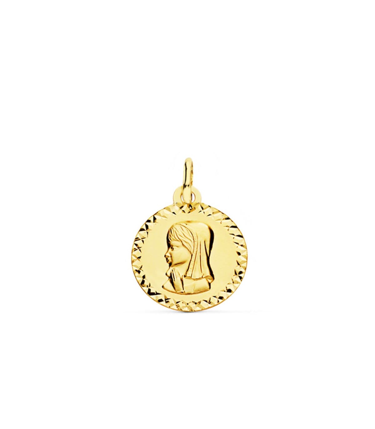 Medalla Virgen niña Oro 18K 16mm Talla Oración - colgantes comunión
