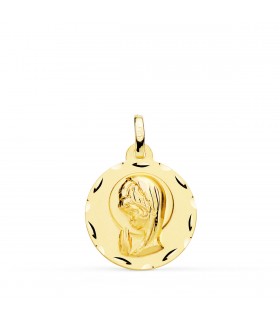 Medalla Virgen niña tallada 18Ktes 18mm - Comprar regalos para comunion joyeria online