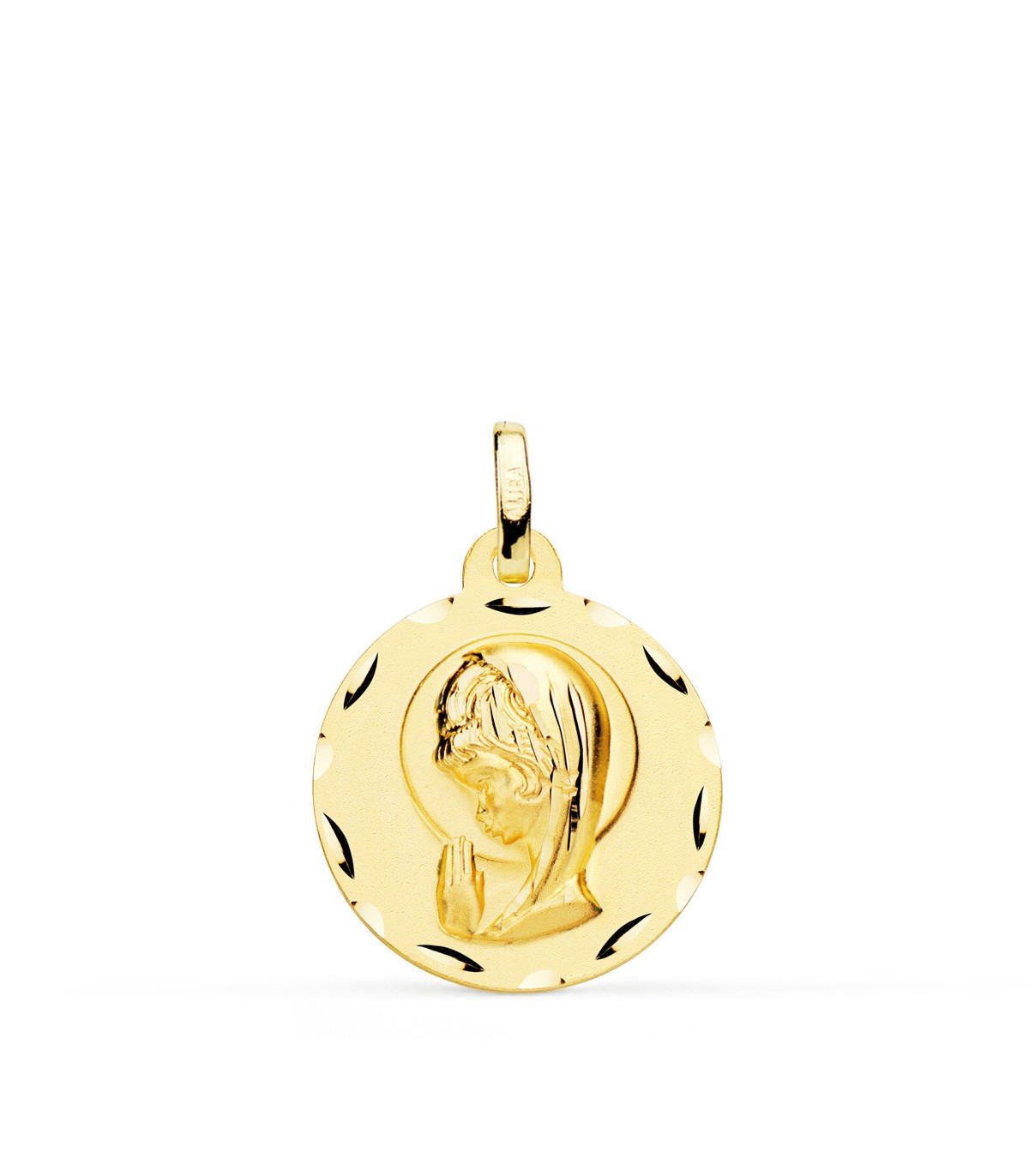 Medalla Virgen niña tallada 18Ktes 18mm - Comprar regalos para comunion joyeria online