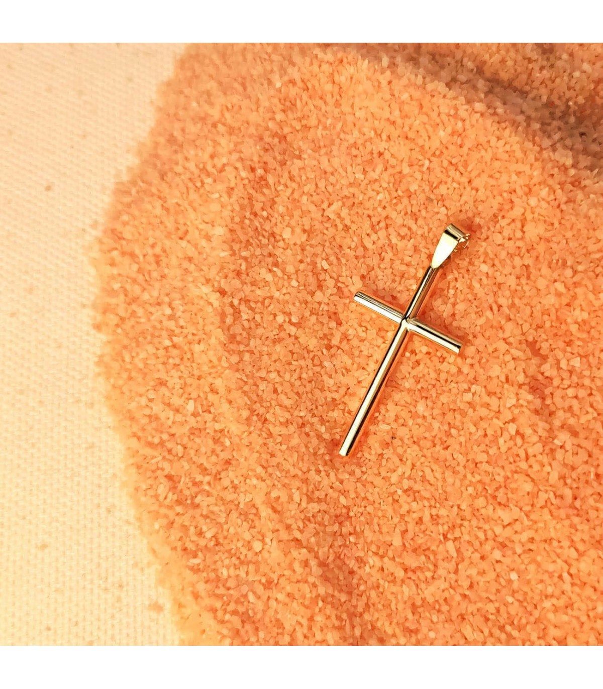 Croce tubolare in oro giallo 18 Kt 26 mm - Ciondolo battesimo e comunione per bambini