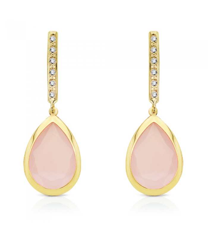 Boucles d'oreilles pendantes or Catrina Rose Quartz 18 Carats