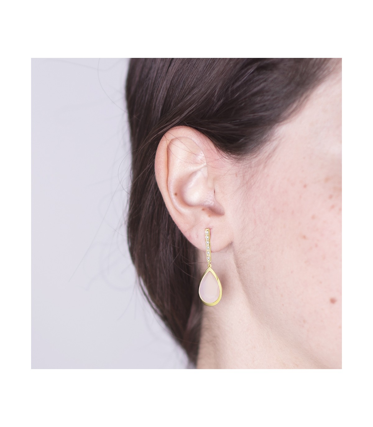 Orecchini pendenti da donna con pietre colorate, modello Catina Quarzo rosa Oro 18kt