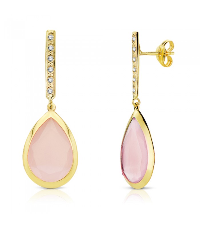 Orecchini pendenti da donna con pietre colorate, modello Catina Quarzo rosa Oro 18kt
