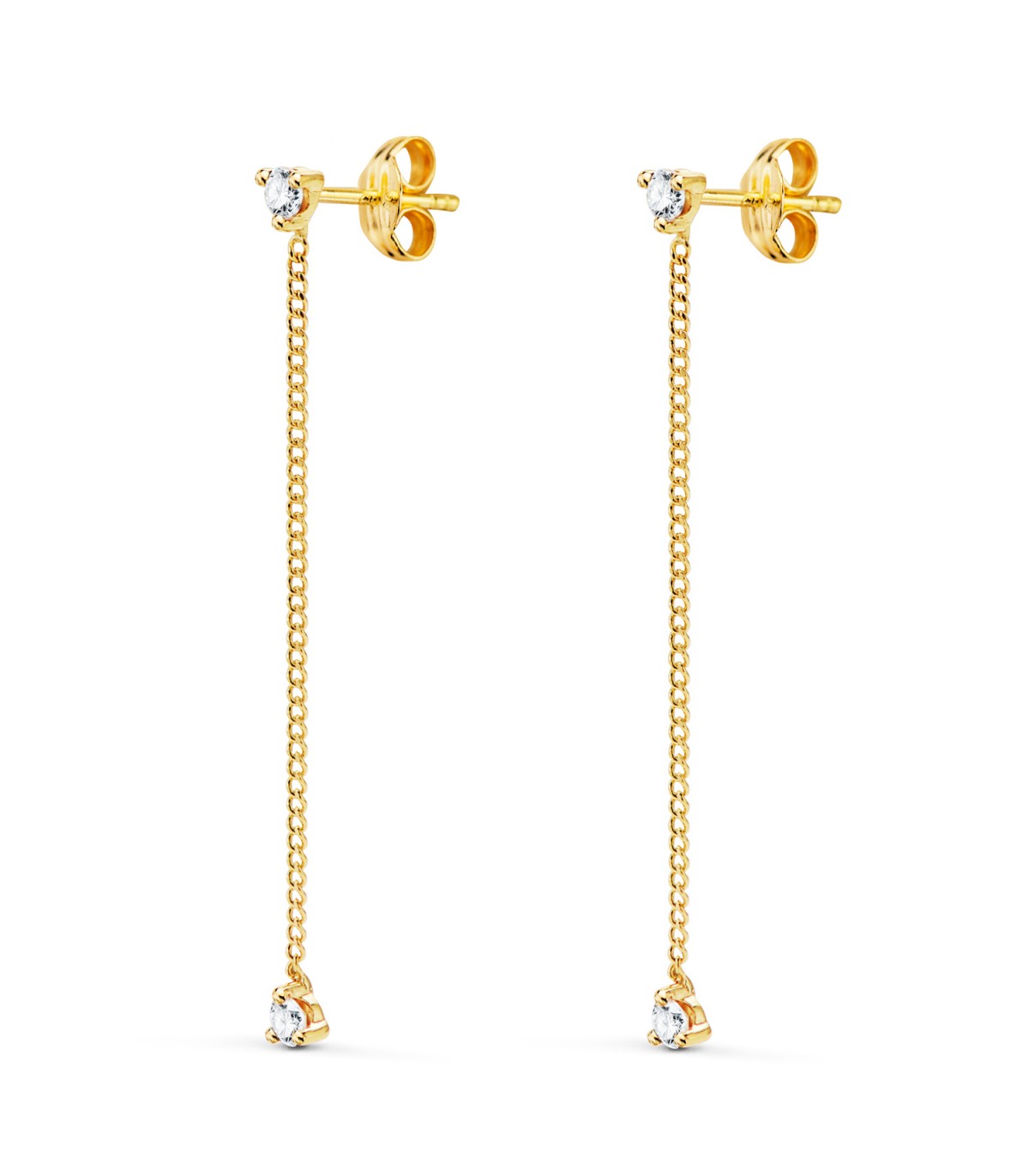 Pendientes Largos Cadena Oro Amarillo 18K - Pendientes con cadena de oro, pendientes de fiesta.