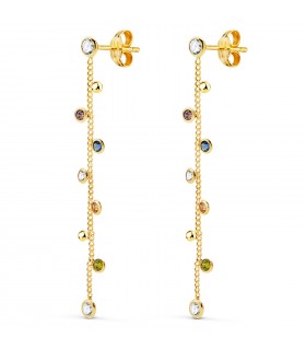 Ohrringe mit 18 Karat Goldkette und farbigen Zirkonia-Steinen – Ohrringe mit Goldkette, Party-Ohrringe.