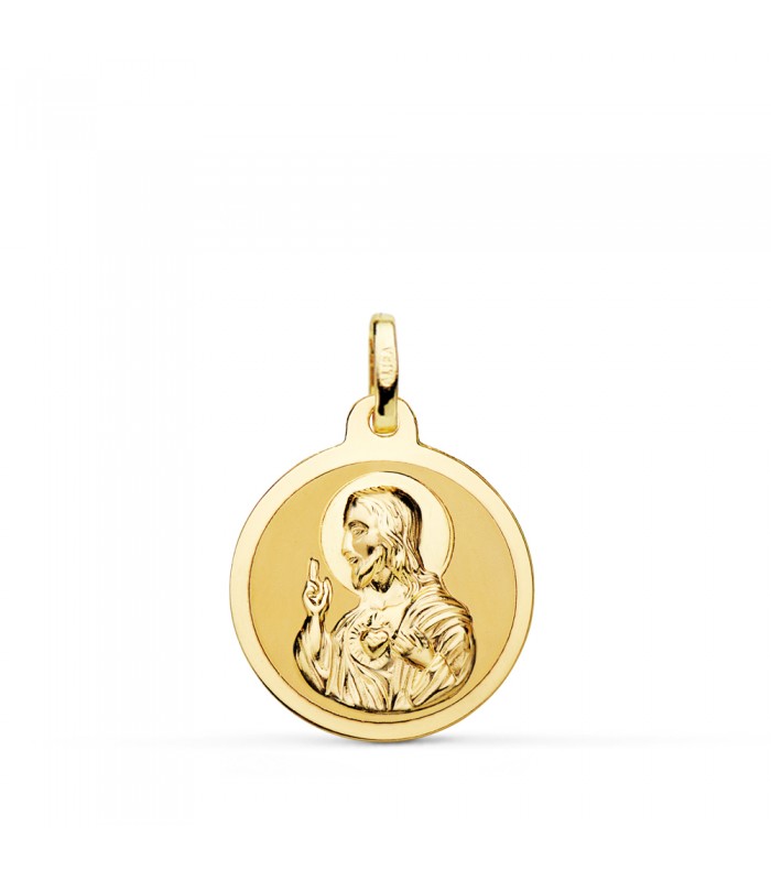 Anhänger Heiligstes Herz Jesu aus 750er Gelbgold (18K), Ø 18 mm | Heilige Jesu Medaille