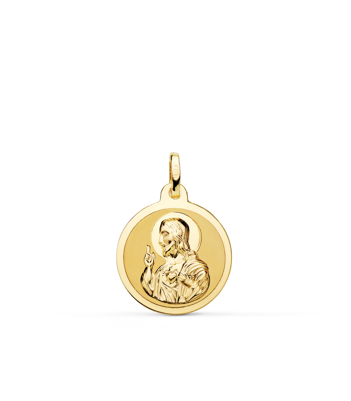Anhänger Heiligstes Herz Jesu aus 750er Gelbgold (18K), Ø 18 mm | Heilige Jesu Medaille