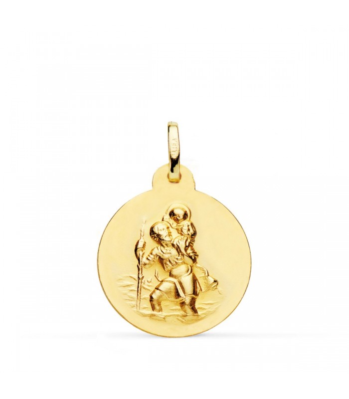 Medaglia di San Cristoforo 20 mm satinata, medaglietta antica per Comunione. Oro 750/1000