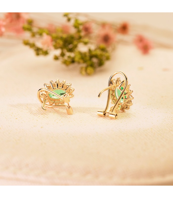 Boucles d'oreilles Sybil Or Jaune 18K Émeraude et Diamants