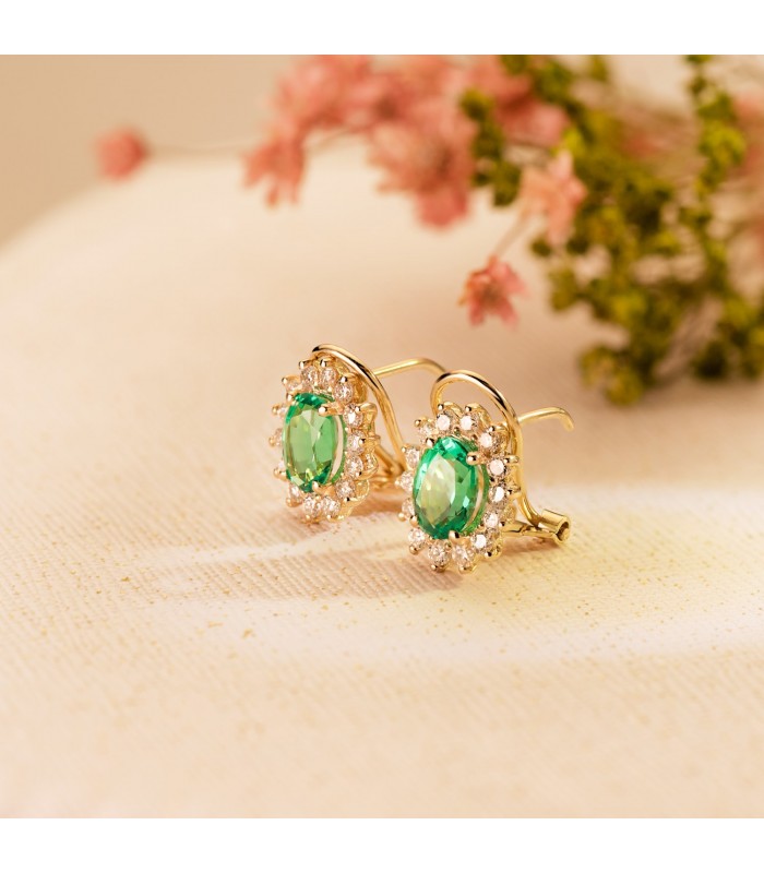 Boucles d'oreilles Sybil Or Jaune 18K Émeraude et Diamants