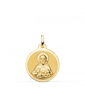 Sagrado Corazón de Jesús Brillo Oro 18K 18 mm - medallas religiosas de oro