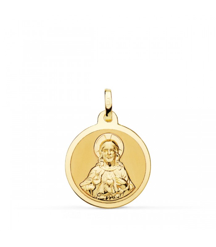 Sagrado Corazón de Jesús Brillo Oro 18K 18 mm - medallas religiosas de oro