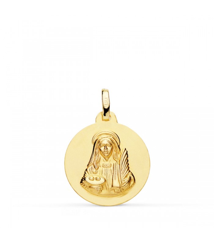 Medalla Santa Lucía Oro 18K 18mm Matizada, patrona de los ciegos y pobres