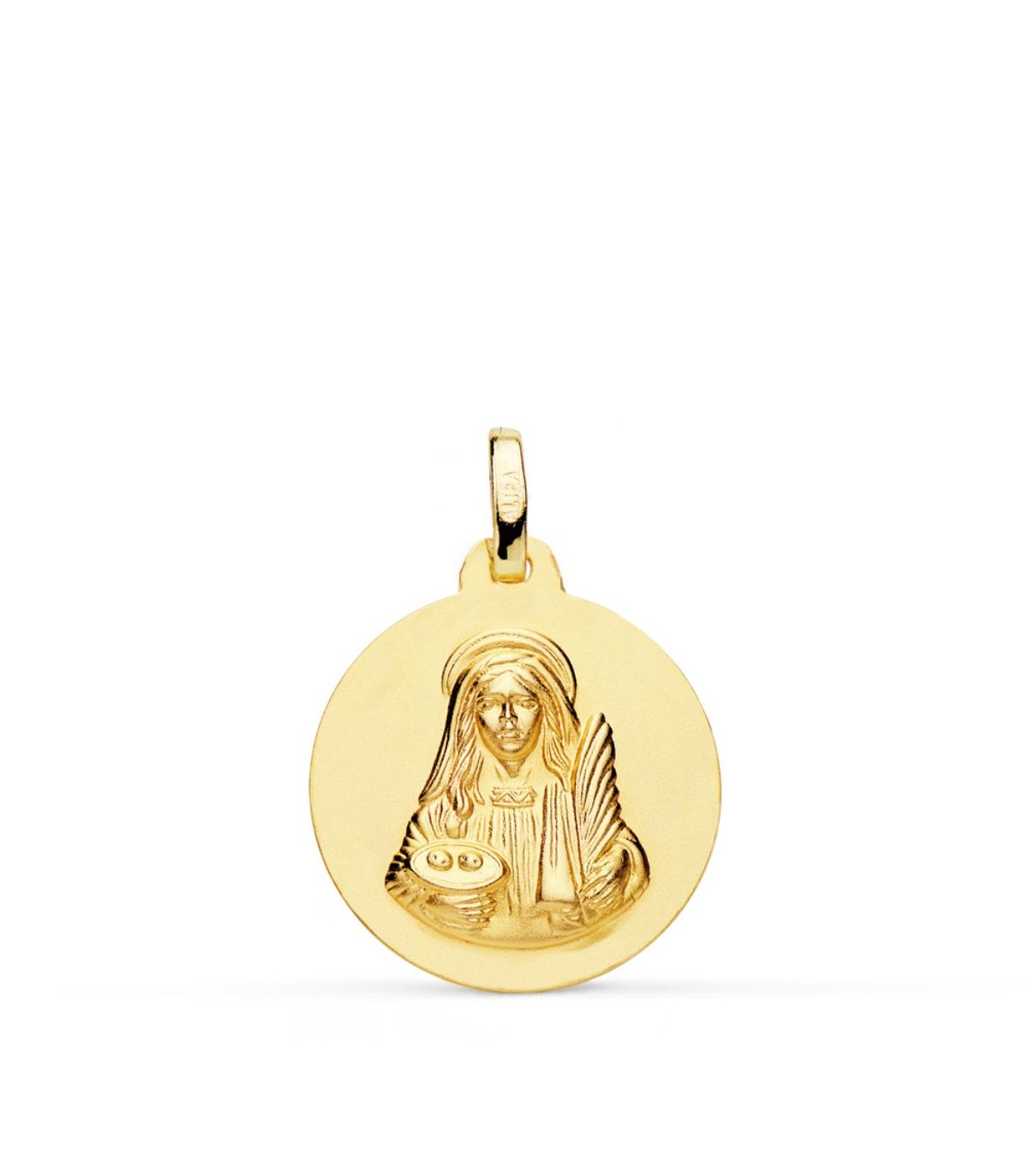 Medalla Santa Lucía Oro 18K 18mm Matizada, patrona de los ciegos y pobres