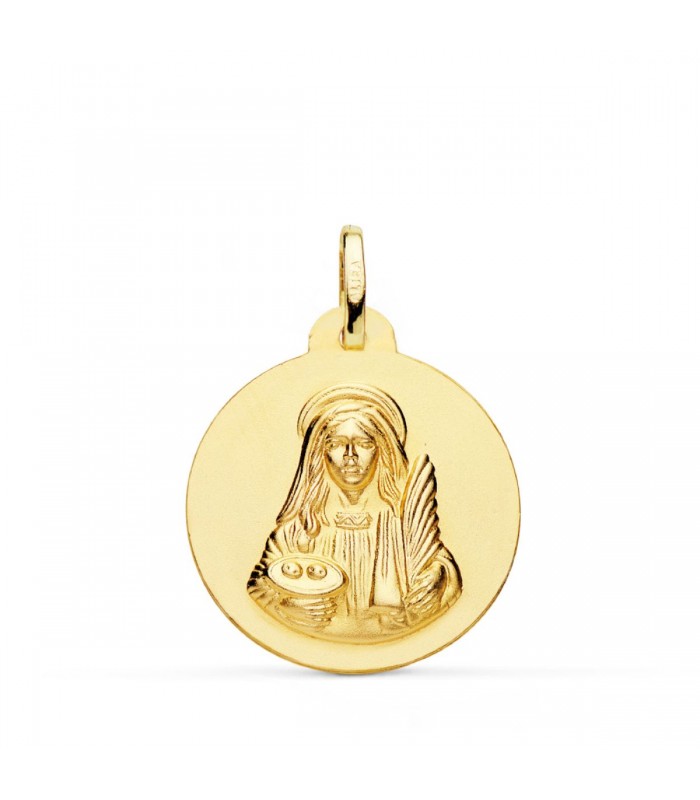 Medalla Santa Lucía Oro 18K 22mm Matizada, patrona de los ciegos y pobres