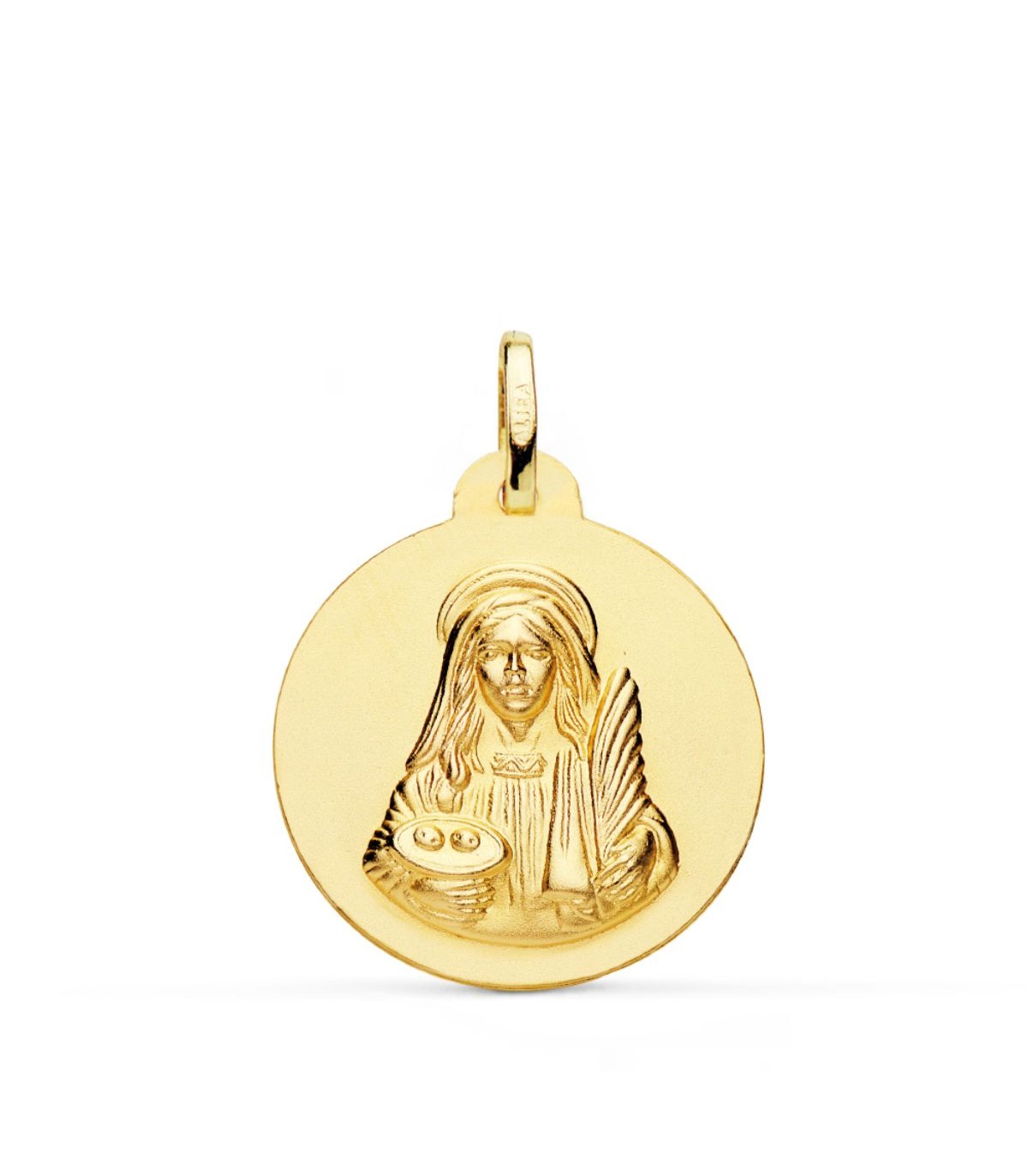 Medalla Santa Lucía Oro 18K 22mm Matizada, patrona de los ciegos y pobres
