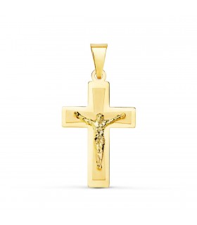 Anhänger Kreuz Jesus 750 Gold 25 mm, rechteckiger Design – Kruzifix für Damen und Herren