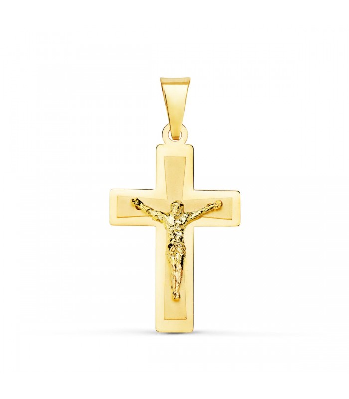 Anhänger Kreuz Jesus 750 Gold 25 mm, rechteckiger Design – Kruzifix für Damen und Herren