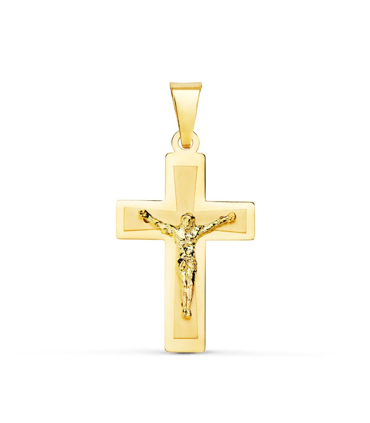 Anhänger Kreuz Jesus 750 Gold 25 mm, rechteckiger Design – Kruzifix für Damen und Herren