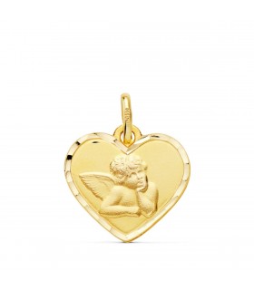 Médaille Coeur Ange Cherubin Or 18K 14mm | medaille coeur ange | medaille ange | medaille bapteme