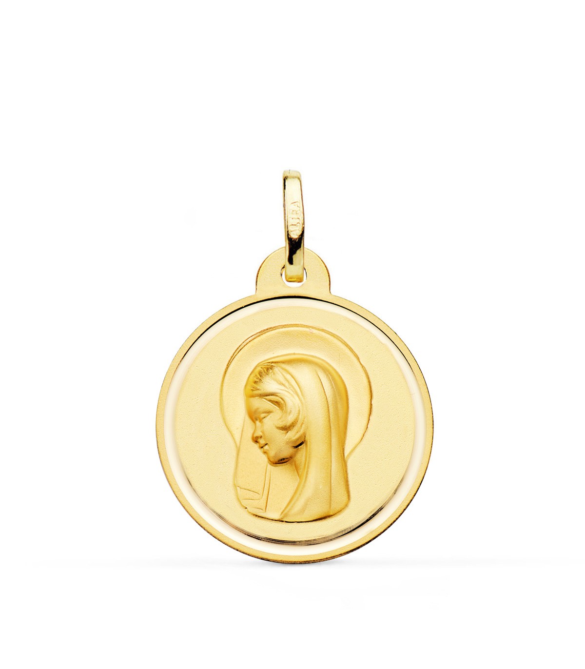 Alda Joyeros, Joyería Online. Medalla Virgen María con velo Oro 18K 22mm Bisel| medallas de oro comunión