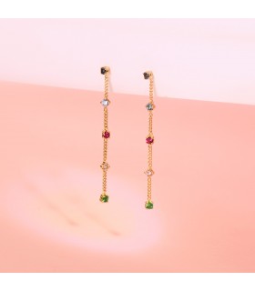Ohrringe mit 18 Karat Goldkette und farbigen Zirkonia-Steinen – Ohrringe mit Goldkette, Party-Ohrringe.