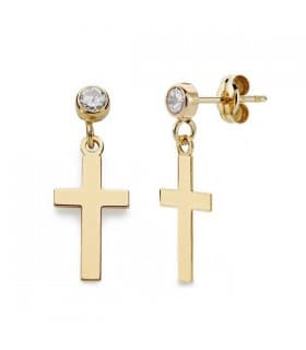 Orecchini pendenti in oro giallo con ciondolo Croce - modello punto luce 18kt 12mm