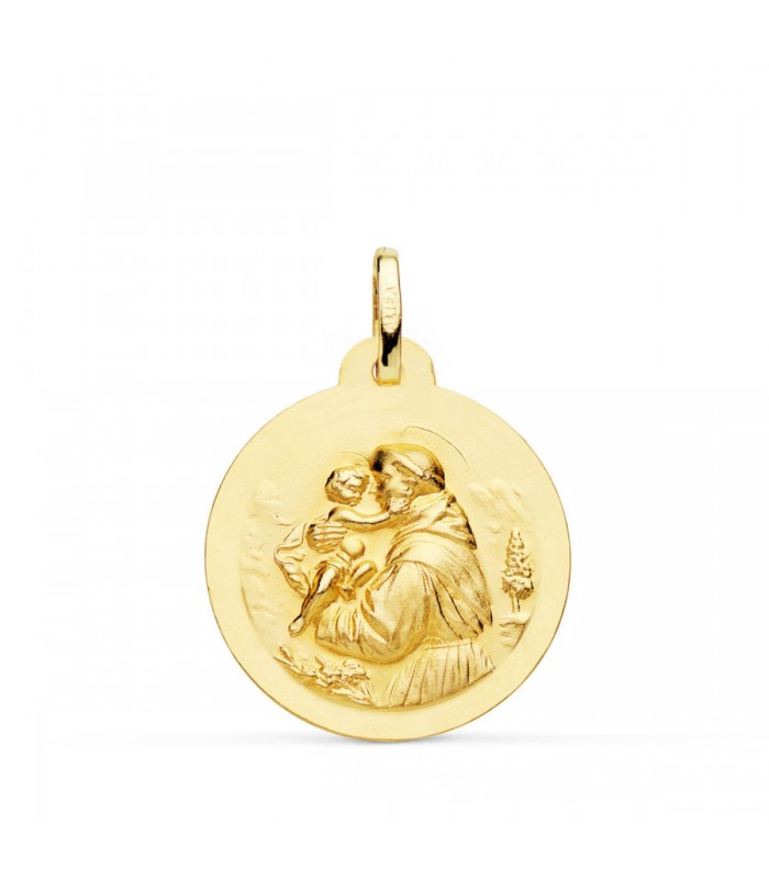 Médaille Saint Antoine Or 18K 22mm Mate