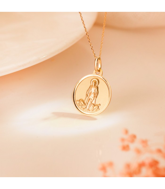 Médaille Saint Lazare Or 18K 18mm Biseauté