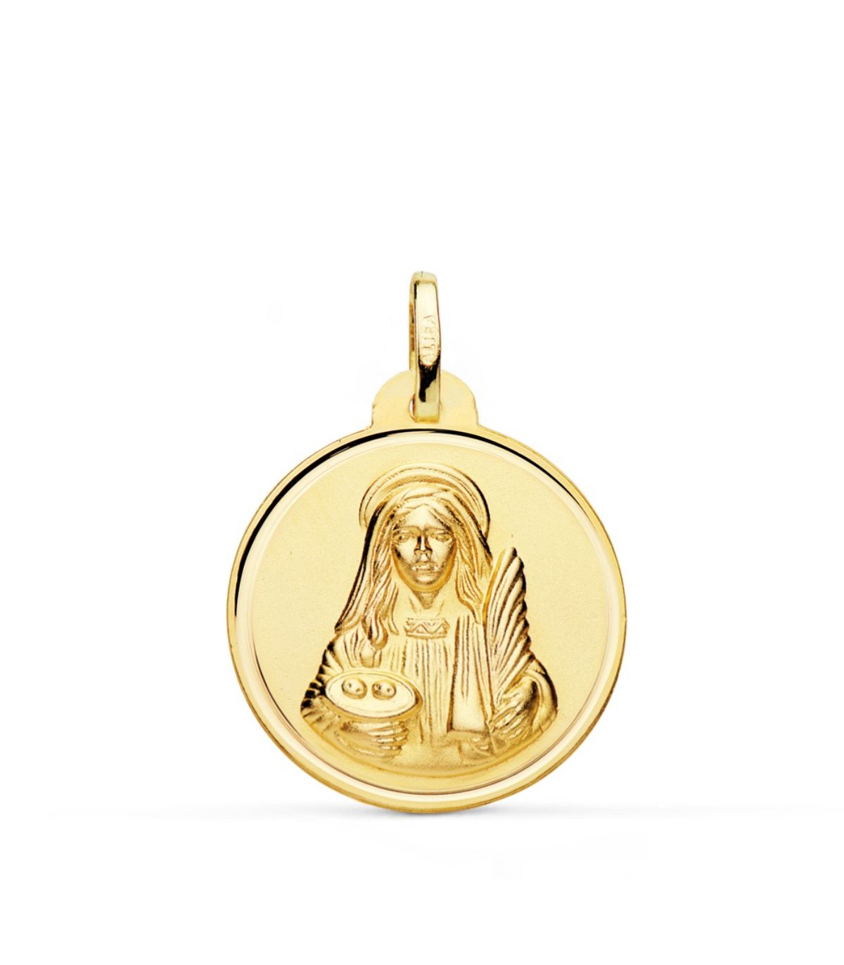 Medaglia Santa Lucia oro 18kt 22 mm, patrona dei non vedenti, dei ciechi, degli oculisti e degli ottici