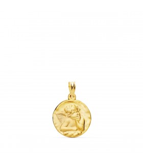 Medaglia angelo tonda oro giallo 750‰ 16 mm finitura satinata
