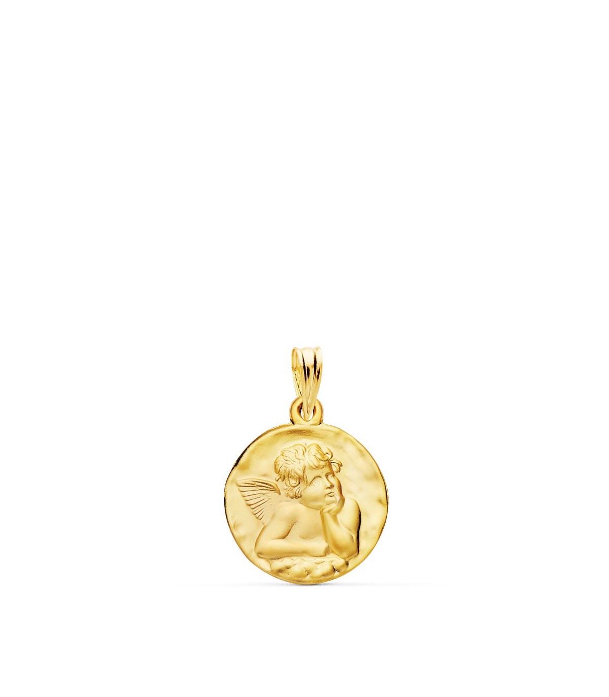 Medaglia angelo tonda oro giallo 750‰ 16 mm finitura satinata