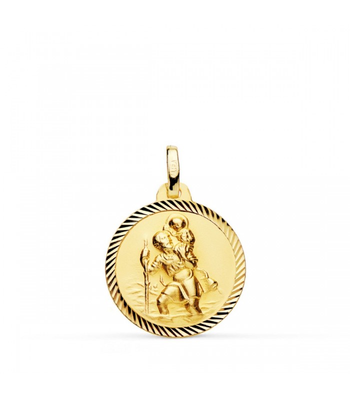 Medaglia San Cristoforo oro 18Kt 18mm rigata
