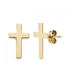 Orecchini croce oro giallo Eva 18 Kt, orecchini lobo donna