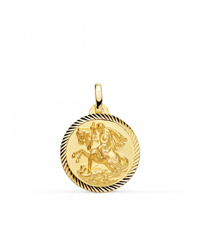 Medalla San Jorge Oro 18K 18mm Hélice. Colgante Sant Jordi Patrón de Barcelona