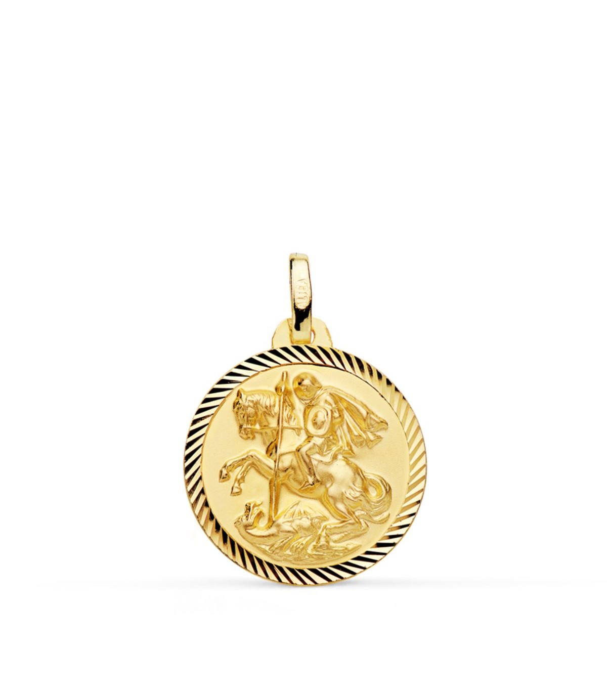 Medalla San Jorge Oro 18K 18mm Hélice. Colgante Sant Jordi Patrón de Barcelona