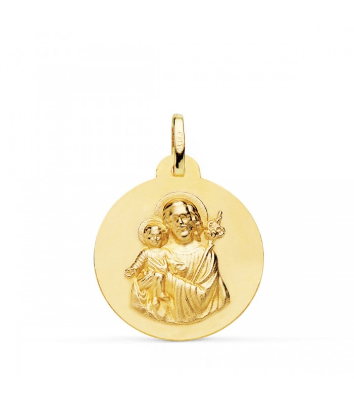 Medaglia San Giuseppe oro 18kt 22mm satinata, medaglie antiche, gioielli religiosi