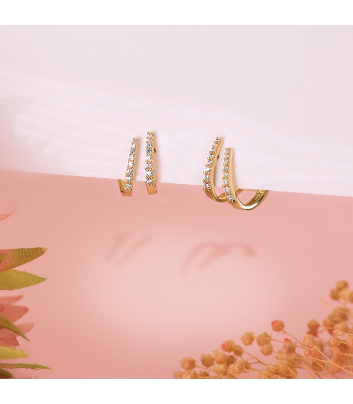 Pendientes Meraki Oro 18K Double - pendientes de mujer de oro, pendientes con piedras