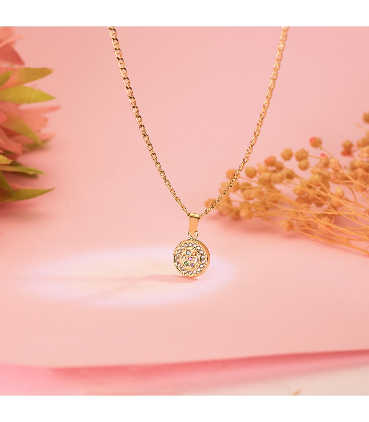 Colgante Mujer Astrid Oro 18K, piedras colores multicolor arcoiris